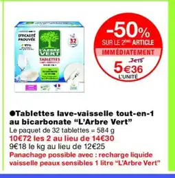 Monoprix L'ARBRE VERT Tablettes lave-vaisselle tout-en-1 au bicarbonate offre