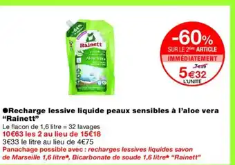 Monoprix RAINETT Recharge lessive liquide peaux sensibles à l'aloe vera offre