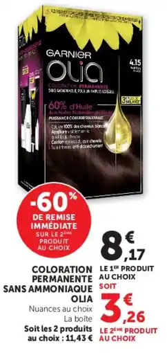 Hyper U COLORATION LE 1ER PERMANENTE SANS AMMONIAQUE OLIA offre
