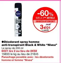 Monoprix NIVEA Déodorant spray homme anti-transpirant Black & White offre