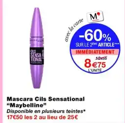 Monoprix MAYBELLINE Mascara Cils Sensational offre