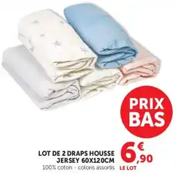 Hyper U LOT DE 2 DRAPS HOUSSE JERSEY offre