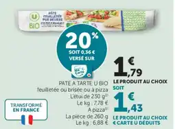 Hyper U PATE A TARTE U BIO offre