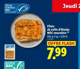 Lidl Filets de colin d'Alaska MSC meunière offre