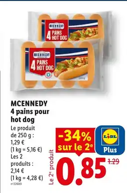 Lidl MCENNEDY 4 pains pour hot dog offre