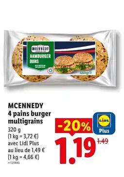 Lidl MCENNEDY 4 pains burger multigrains offre