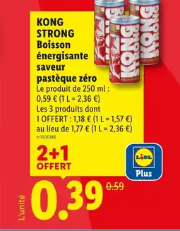 Lidl KONG STRONG Boisson énergisante saveur pastèque zéro offre