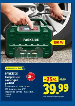 Lidl PARKSIDE Compresseur numérique portatif offre