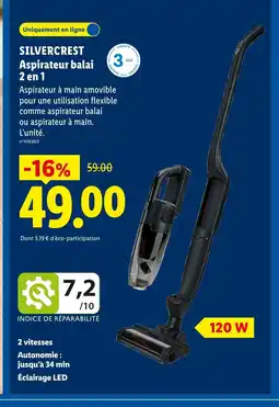 Lidl SILVERCREST Aspirateur balai 2 en 1 offre