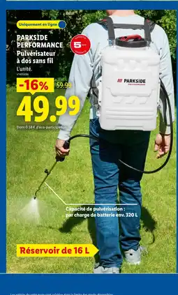 Lidl PARKSIDE PERFORMANCE Pulvérisateur à dos sans fil offre