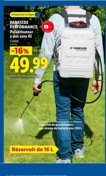 Lidl PARKSIDE PERFORMANCE Pulvérisateur à dos sans fil offre