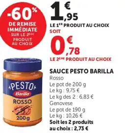 Hyper U SAUCE PESTO BARILLA Rosso offre