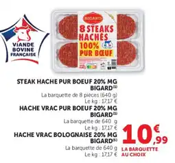 Hyper U STEAK HACHE PUR BOEUF 20% MG BIGARD offre