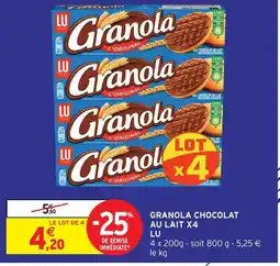 Intermarché Lu granola chocolat au lait x4 offre