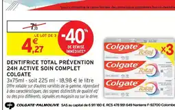 Intermarché Colgate dentifrice total prévention 24h active soin complet offre