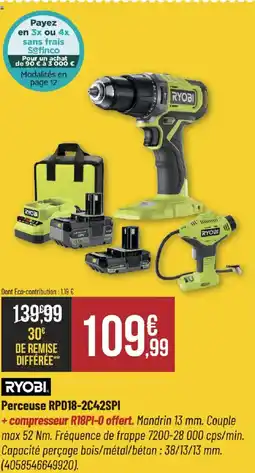 Bricorama RYOBI Perceuse rpd18-2c42spi offre