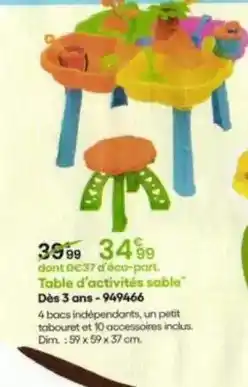 King Jouet Dim - table d'activités sable dé 3 ans 949466 offre