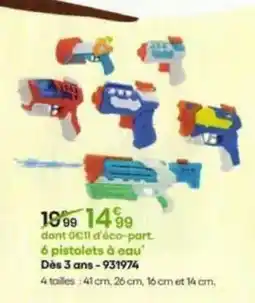 King Jouet 6 pistolets à eau dès 3 ans - 931974 offre