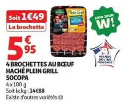 Auchan 4 brochettes au bœuf haché plein grill socopa offre