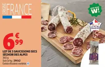 Auchan Lot de 3 saucissons secs séchoir des alpes offre