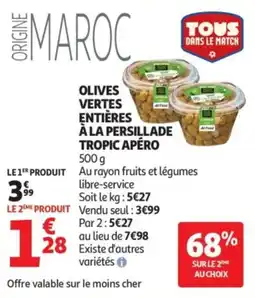 Auchan Olives vertes entières à la persillade tropic apéro offre