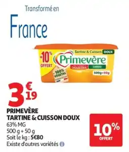 Auchan Primevère tartine & cuisson doux offre