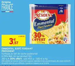 Intermarché PRÉSIDENT Emmental râpé fondant offre