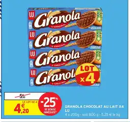 Intermarché LU Granola chocolat au lait x4 offre