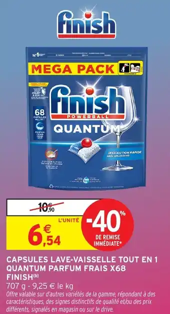 FINISH Capsules lave-vaisselle tout en 1 quantum parfum frais x68