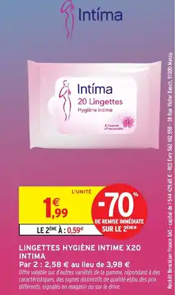 Intermarché INTIMA Lingettes hygiène intime x20 offre