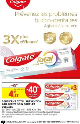 Intermarché COLGATE Dentifrice total prévention 24h active soin complet offre