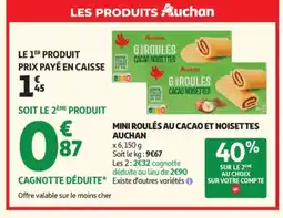 Auchan AUCHAN Mini roulés au cacao et noisettes offre