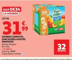 Auchan POM'POTES Gourdes compotes sans sucres ajoutés offre