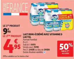 Auchan LACTEL Lait demi-écrémé avec vitamine d offre