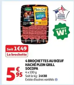Auchan SOCOPA 4 brochettes au bœuf haché plein grill offre