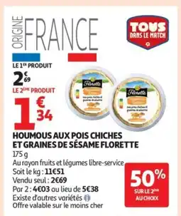 Auchan FLORETTE Houmous aux pois chiches et graines de sésame offre