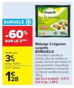 Carrefour Market BONDUELLE Mélange 3 Légumes surgelés offre