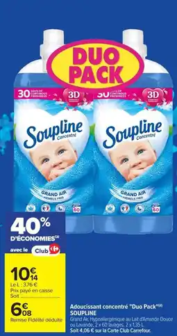 Carrefour Market SOUPLINE Adoucissant concentré Duo Pack offre