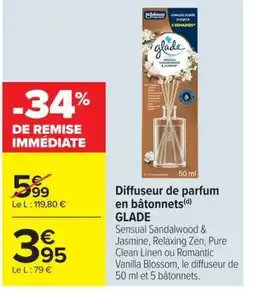 Carrefour Market GLADE Diffuseur de parfum en bâtonnets offre