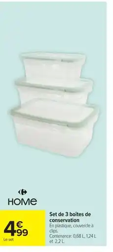 Carrefour Market HOME Set de 3 boîtes de conservation offre