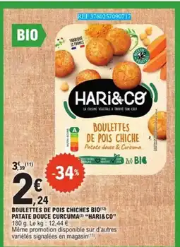 E.Leclerc HARI & CO Boulettes de pois chiches bio patate douce curcuma offre