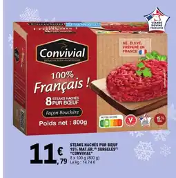 E.Leclerc CONVIVIAL Steaks hachés pur bœuf 15% mat.gr. surgelés offre