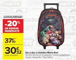 Carrefour MARIOKART Sac à dos à roulettes offre