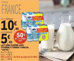 E.Leclerc Lait demi-écrémé avec vitamine d format familial lactel offre