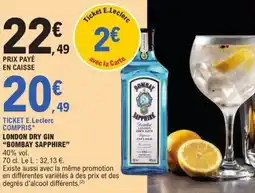 E.Leclerc London dry gin bombay sapphire offre