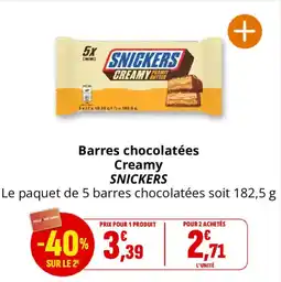 Coccinelle Supermarché Barres chocolatées creamy snickers offre