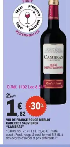 E.Leclerc CAMBRAS Vin de france rouge merlot cabernet sauvignon offre