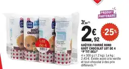 E.Leclerc P'TIT DÉLI Goûter fourré rond goût chocolat lot de 4 offre