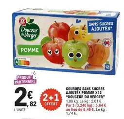 E.Leclerc DOUCEUR DU VERGER Gourdes sans sucres ajoutés pomme x12 offre