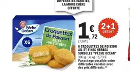 E.Leclerc PÊCHE OCÉAN 6 croquettes de poisson ail et fines herbes surgelés offre